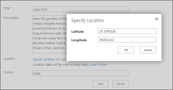  Latitude of the location